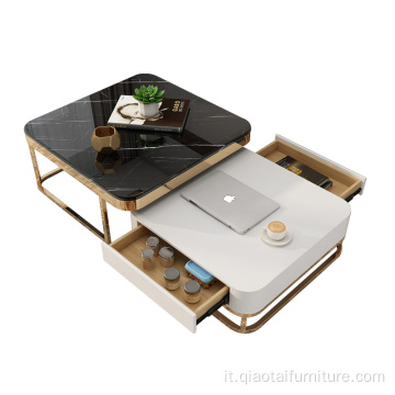 Tavolino da caffè moderno di lusso in acciaio inossidabile bianco